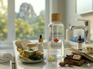 A botanical and scientific illustration detailing the hydrating ingredients found in the best micellar water formulas.