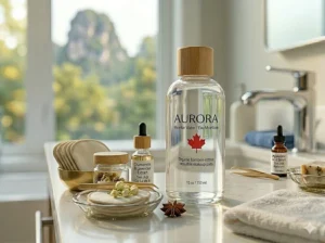 A step-by-step skincare illustration using the best micellar water to remove makeup and cleanse skin efficiently.