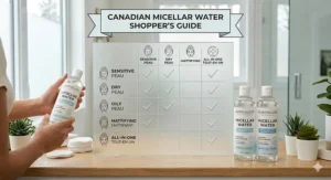 A Canadian shopper's guide checklist to help consumers choose the best micellar water (meilleure eau micellaire) for their specific skin type.