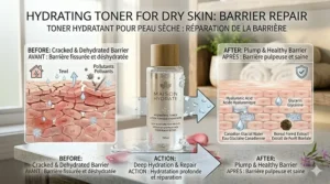 Graphic illustrating a repaired and plump skin barrier after using a hydrating toner for dry skin.