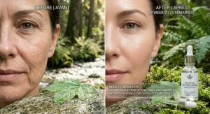 Side-by-side illustration showing visible anti-aging results and smoother skin from using the best peptide serum regularly.