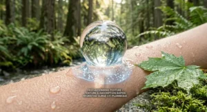 Graphic showing the lightweight, non-greasy texture of the best peptide serum absorbing quickly into the skin.