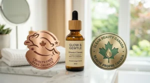 Alt text for image 7: Clean beauty emblem for a cruelty-free vitamin C serum for sensitive skin, popular in the Canadian eco-conscious skincare market.
