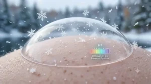 Illustration showing how a pH balancing toner for acne protects the skin barrier against harsh Canadian weather.