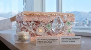 Graphic representation of skin layers receiving deep hydration and barrier repair from the best anti-aging cream.