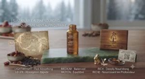 Botanical icons representing cruelty-free, vegan, and sustainably sourced clean Canadian facial oils.