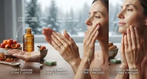 Step-by-step skincare routine showing how to layer the best facial oil after your moisturizer.