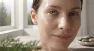 Healthy glowing skin after using gel moisturizer.