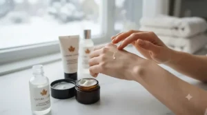 Winter skincare routine steps with hydrating serum