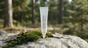 A hydrating lip repair treatment tube resting on natural elements, popular for soothing chapped lips in Canadian climates.