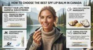 An infographic showing the benefits of using an SPF lip balm to prevent sun damage on lips