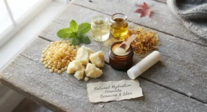 Natural ingredients like beeswax and shea butter used in the best hydrating lip balm formulas.
