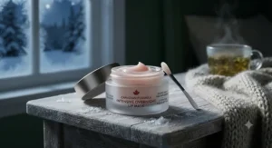 An intensive overnight lip repair mask in a jar, ideal for restoring moisture to dry lips during harsh Canadian winters.