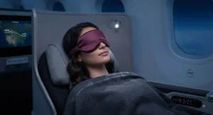 A premium silk eye mask perfect for blocking out light during flights to and from major Canadian airports.