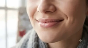 Close-up of smiling lips showing smooth results after using the best hydrating lip balm.