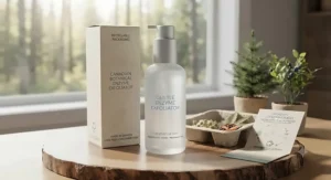 Before and after comparison showcasing calm, glowing skin after using an enzyme exfoliator for sensitive skin.
