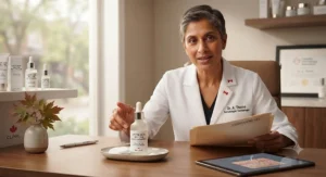 A Canadian dermatologist discussing the anti-aging benefits of incorporating a lactic acid exfoliator into daily care.