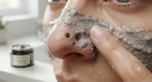 Close-up illustration of a deep-cleansing face scrub for blackheads clearing clogged pores.