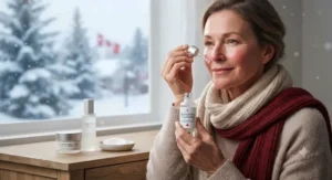 Protecting dry and aging skin against harsh Canadian winter weather using a hydrating lactic acid exfoliator.