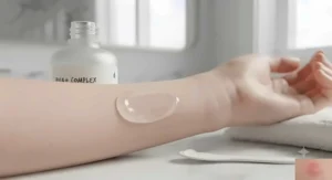 Lightweight texture swatch of a hydrating chemical exfoliator designed for delicate, sensitive skin.