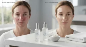 A smooth texture swatch of a lightweight enzyme exfoliator for sensitive skin on clean skin.