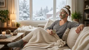Calgary resident using a clay mask vs charcoal mask for oily skin after outdoor activities.