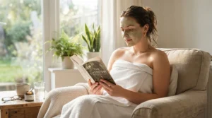 Relaxing weekend ritual featuring a clay mask vs charcoal mask for oily skin choice in Ottawa.