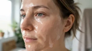 Close-up showing mask adherence when comparing sheet mask vs hydrogel mask for dry skin care routines.